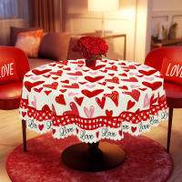Mantel Redondo De Día De San Valentín 1 Pieza Con Patrón De Corazón Romántico Tamaño Cuadrado Decoración De Boda Y Hogar Tela De Poliéster Impermeable Estilo TWILL Para Mesa De Comedor Terraza - details 0