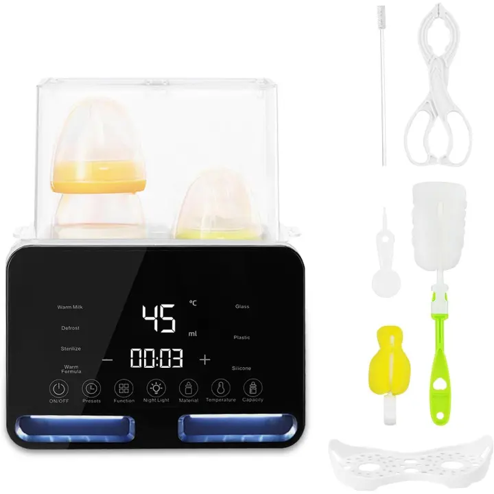 Calentador de leche portátil para dos biberones, Esterilizador de biberones 9 en 1 with Pantalla LCD y temporizador, Calentamiento y desfreezación de Suplementos para Bebés, Calentador de lemula - 1
