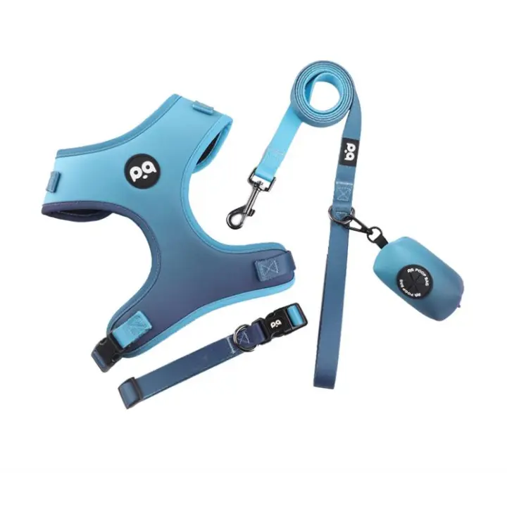 Arnés para Perro Set de paseo en azul degradado moderno | Collar, correa, dispensador de bolsas | Tallas S, M, L - 1