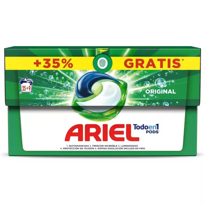 ARIEL PODS Todo en 1 Detergente Lavadora Liquido en Capsulas/Pastillas, 34 Lavados, Jabon 5 Acciones para una Limpieza Brillante en Frio, El embalaje puede variar - 1