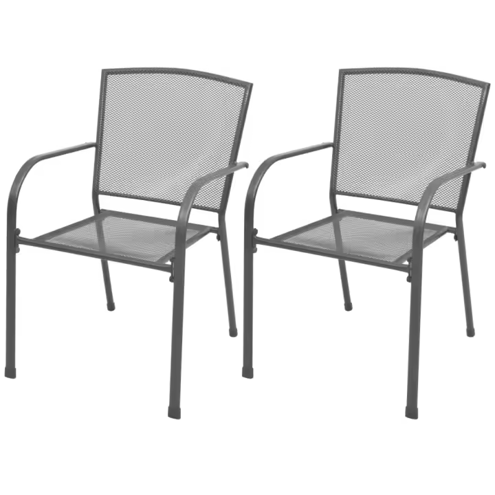vidaXL Sillas de jardín apilables 2 unidades acero gris sin cojín - 1