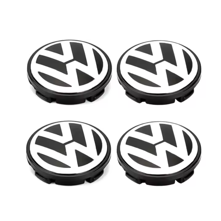 MAGIC SELECT 4x Tapas Centrales para Llantas. Tapacubos para Ruedas. Emblema Decorativo para Coche. Insignia de Plástico ABS, Impermeable. Color Negro Metálico y Plateado. Modelo 3B7 601 171 - 1