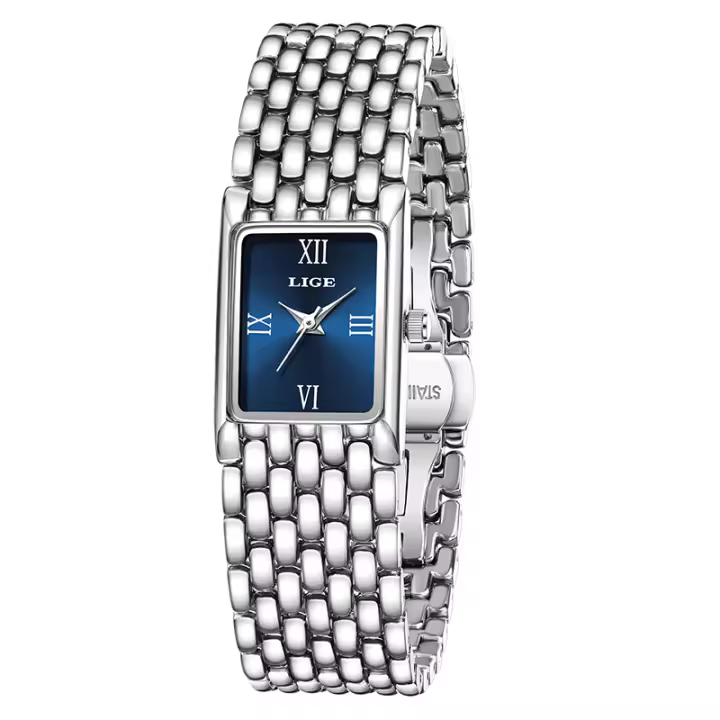 Reloj De Pulsera De Cuarzo LIGE Elegante Para Mujer Con Correa De Acero Inoxidable Resistente Al Agua Y Deportiva Pantalla Cuadrada Romana - 1