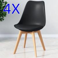 Juego de 4 sillas tulipán con patas de madera, mueble estilo nórdico medieval, con asiento acolchado de cuero sintético, para escritorio, comedor, dormitorio, balcón o restaurante BAR hosteleria, OFICINA Mesa de comedor nórdica cocina NEGRO - details 4