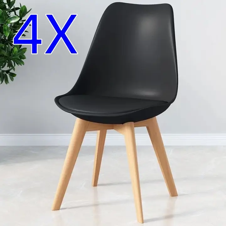 Juego de 4 sillas tulipán con patas de madera, mueble estilo nórdico medieval, con asiento acolchado de cuero sintético, para escritorio, comedor, dormitorio, balcón o restaurante BAR hosteleria, OFICINA Mesa de comedor nórdica cocina NEGRO - 1