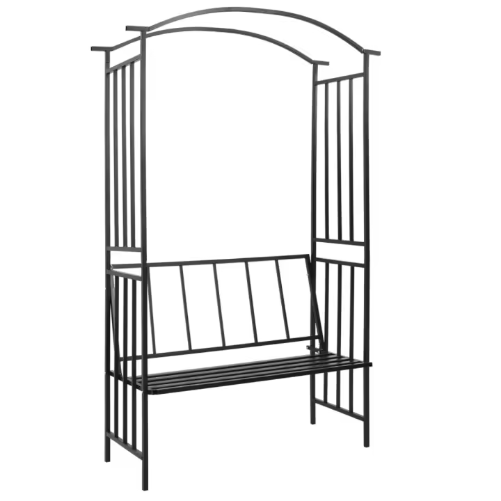 vidaXL Arco de jardín con banco hierro negro 128x50x207 cm - 1