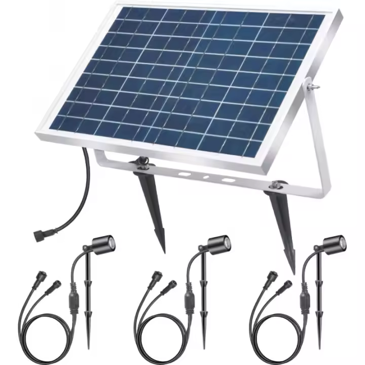 TIENDA EURASIA - Kit Luces Led Solares para Exterior, 10W y 3 Focos Led, Impermeables IP66, 3000K - 1