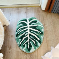 Alfombra De Piso De Hoja Tropical Monstera Irregular Tufted Para Sala De Estar Baño Hecha a Mano Alfombrilla De Baño Verde Monstera Fluffy Antideslizante Resistente Al Desvanecimiento Para Adultos - details 3
