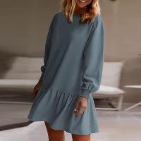 Vestido De Mujer Otoño Manga Larga Pullover Cuello Redondo Rib Knit Patchwork Suéter Cómodo Casual Mini Vestidos Estilo Vintage - details 15