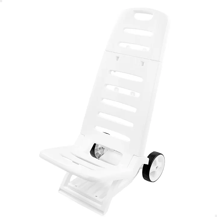 Silla de playa blanca de plástico con ruedas Aktive, plegable  y fácil de transportar, medidas 31x66x84cm. - 1