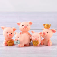 5Pcs Decoración De Escritorio Lindo Y Gold Piglet DIY Jardinería Micro Paisaje Resina Ovejas Figuras De Coche Regalos - details 2