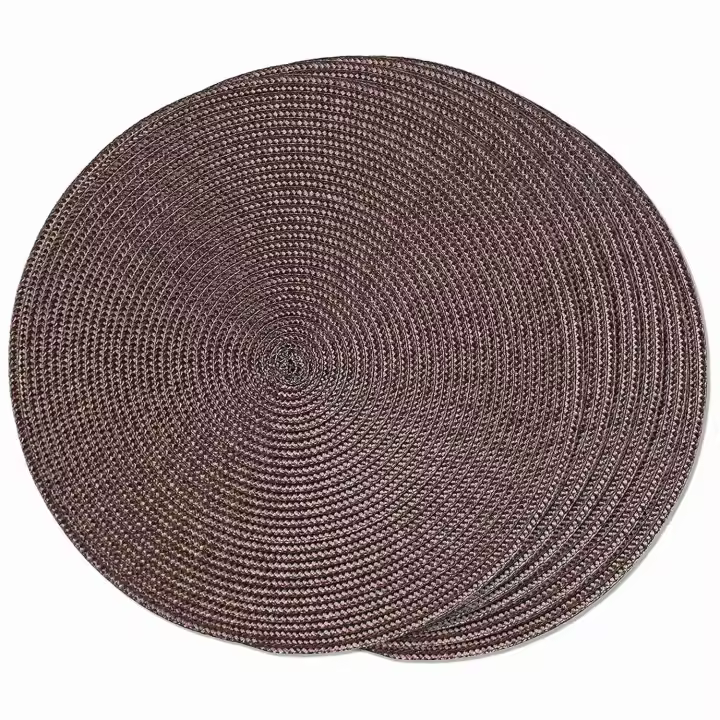 Manteles Individuales redondos trenzados, tapetes para mesas de comedor, tejidos, lavables, antideslizantes, 15 pulgadas, marrón, 6 uds. - 1