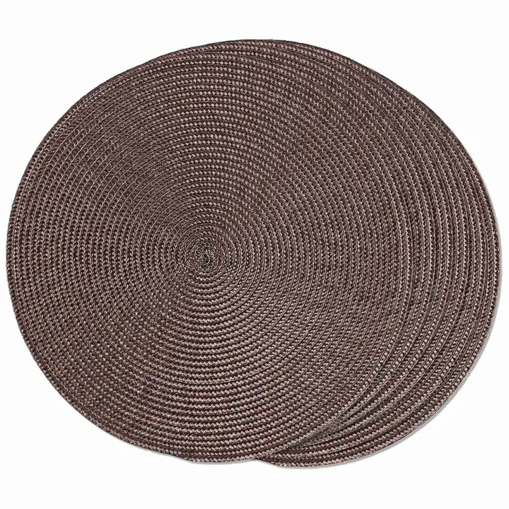 Manteles Individuales redondos trenzados, tapetes para mesas de comedor, tejidos, lavables, antideslizantes, 15 pulgadas, marrón, 6 uds. - 1