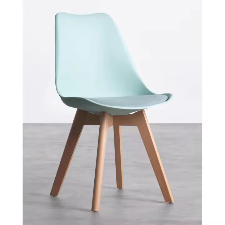 ORION91 Silla LYRA Asiento Acolchado Cojín Tela Fine Color Verde Aguamarina y Patas Haya (43x83x49cm) Comedor Oficina Salón Teletrabajo Cocina - SpazioLuzio - 1