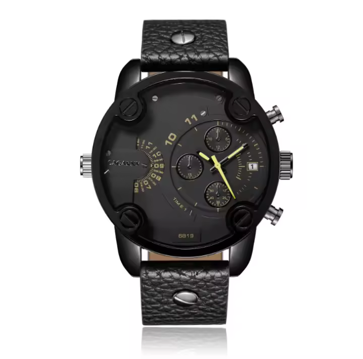 Reloj De Pulsera Masculino CAGARNY 6819 Grande Dial Cuero Resistente Al Agua Moda Casual Marca Original Con Fecha Y Marcadores Arábigos - 1