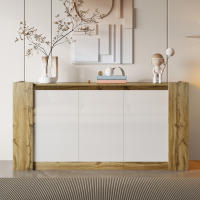 Aparadores, armarios Blancos brillantes y de Madera, Diseño sin Tiradores, puertas-inclinadas que hace las veces de Tiradores, bisañas de Cierre suave y estantes regulables. - details 4