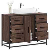 vidaXL Armario lavabo baño madera ingeniería roble marrón 80x33x60 cm en color Marrón roble/Roble ahumado/Gris sonoma y más | almacenamiento funcional diseño moderno para baño dormitorio sala - details 0