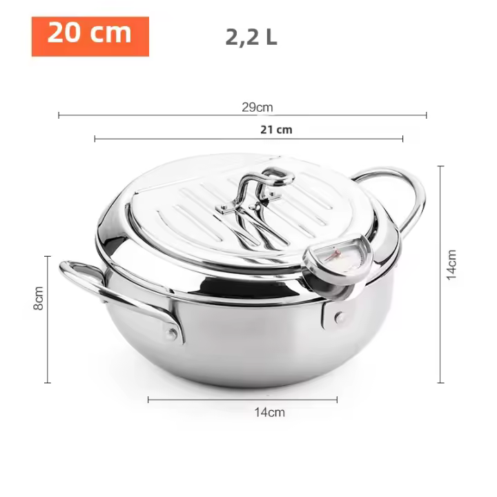 Olla De Freir Profunda Japonesa With Termómetro Y Tapa Maple Inoxidable 304 Para Cocina Tempura 20-24 Cm - 1