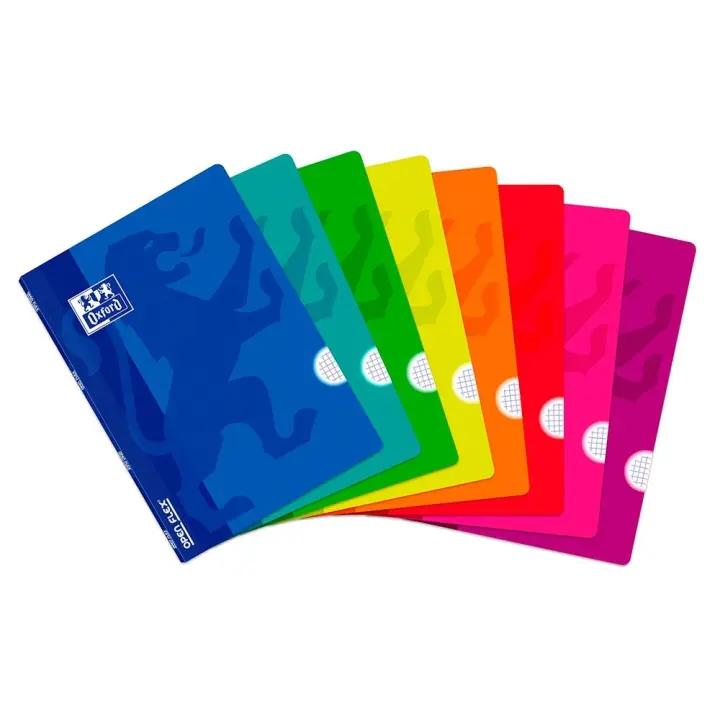 Libreta grapada Oxford tapa de plástico Openflex tamaño folio - Cuadrícula 4x4 - Especial vuelta al cole 2025 - Con Write&Erase en la primera hoja - Disponibles en packs de 3, 5 y 10 unidades servidos en colores surtidos - Ideal para uso escolar - 1