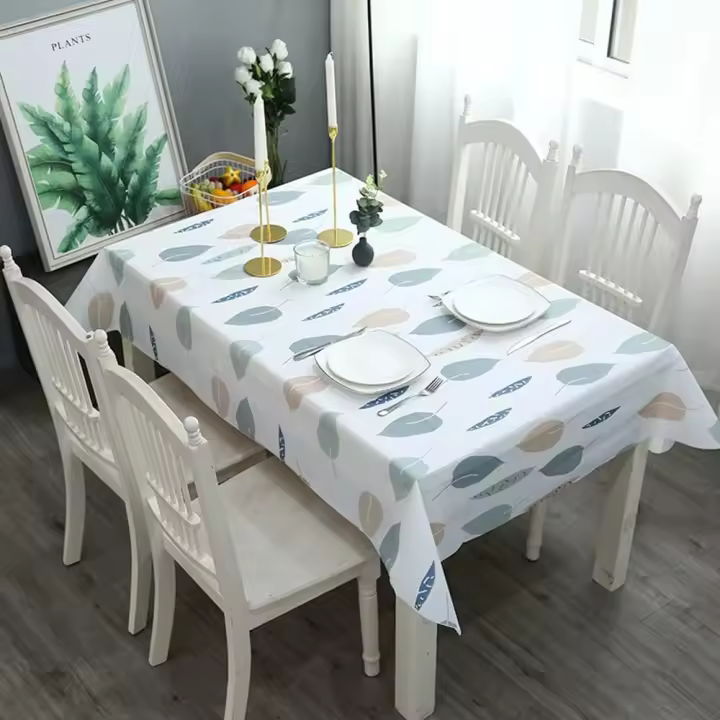 137x180cm Wipe Clean PVC Tablecloth,Leaves Pattern Rectangular Large Easy Care Table Cover Reusable Oil-proof Washable Table Cloth - 1