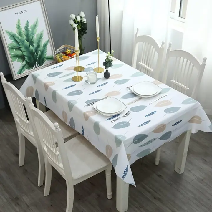 137x180cm Wipe Clean PVC Tablecloth,Leaves Pattern Rectangular Large Easy Care Table Cover Reusable Oil-proof Washable Table Cloth - 1