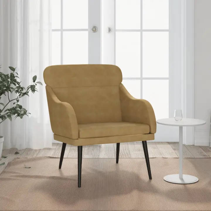 vidaXL Sillón de terciopelo marrón 63x76x80 cm - 1