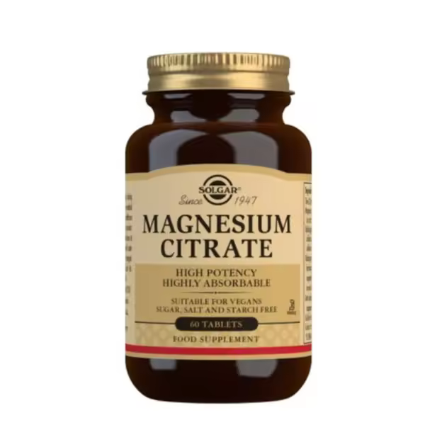 Solgar - Magnesium Citrate (Citrato de Magnesio) - 60 caps. - Apoyo para el sistema nervioso y muscular - 60 cápsulas de Citrato de Magnesio - Mejora la función muscular y nerviosa. - 1