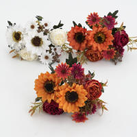 1/4Pcs Flores Artificiales De Girasoles Y Peonías Decoración De Otoño Y Verano Faux Silk Bouquet De Flores Para El Hogar - details 2