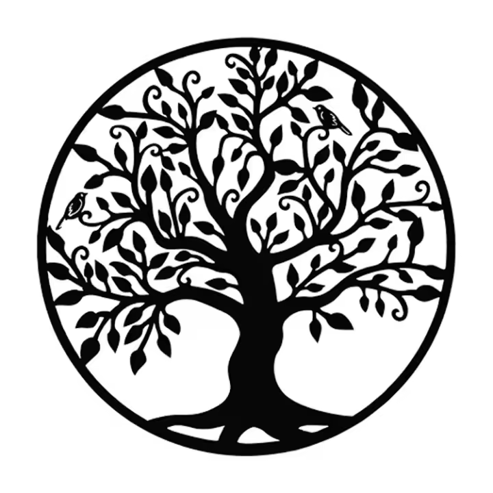 Árbol de la vida de metal para pared, silueta artística dotada, decoración interior y exterior, jardín, casa (negro, x 40 cm) - 1