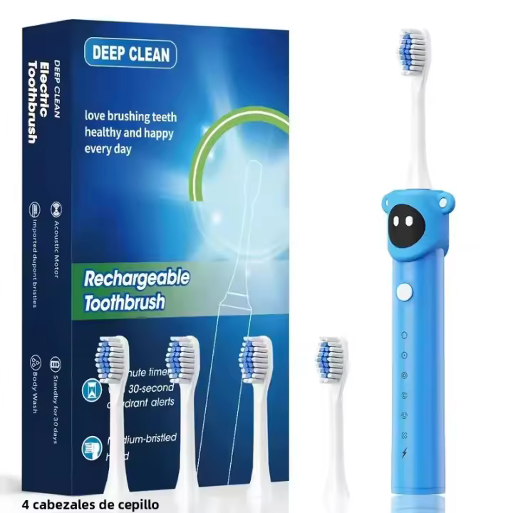 Cepillo De Dientes Eléctrico Para Niños Con Sonido Y Cabeza De Repuesto USB Recargable Automático Suave Impermeable Dibujos Animados Coloridos - 1