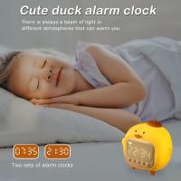 Despertador con forma de Pato para niños, Bonita Luz Nocturna, Dos despertadores, Brillo ajustable, lámpara portátil recargable para decoración de dormitorio (Amarillo) - details 0