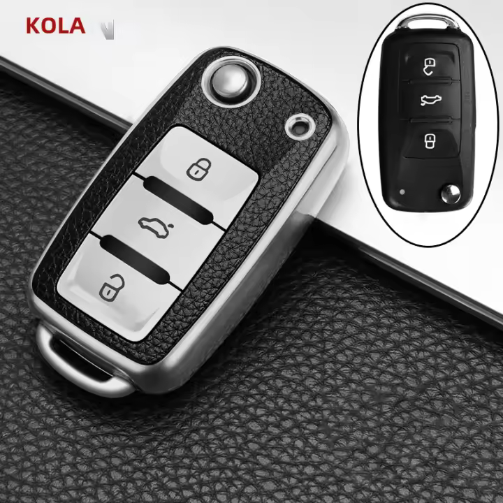 Funda De Llave De Coche En Cuero + TPU Para Volkswagen VW Bora Polo Tiguan Jetta Passat B5 B6 B7 Golf Beetle Skoda Octavia - 1