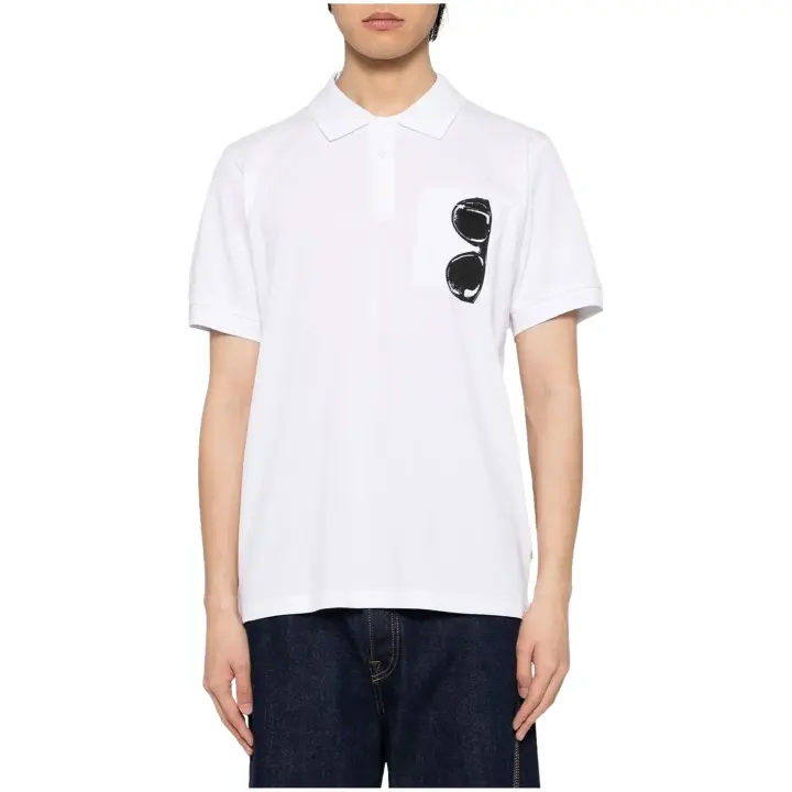 Polo MOSCHINO de Manga Corta y Bolsillo con Estampación de Gafas de Sol Color Blanco - 1