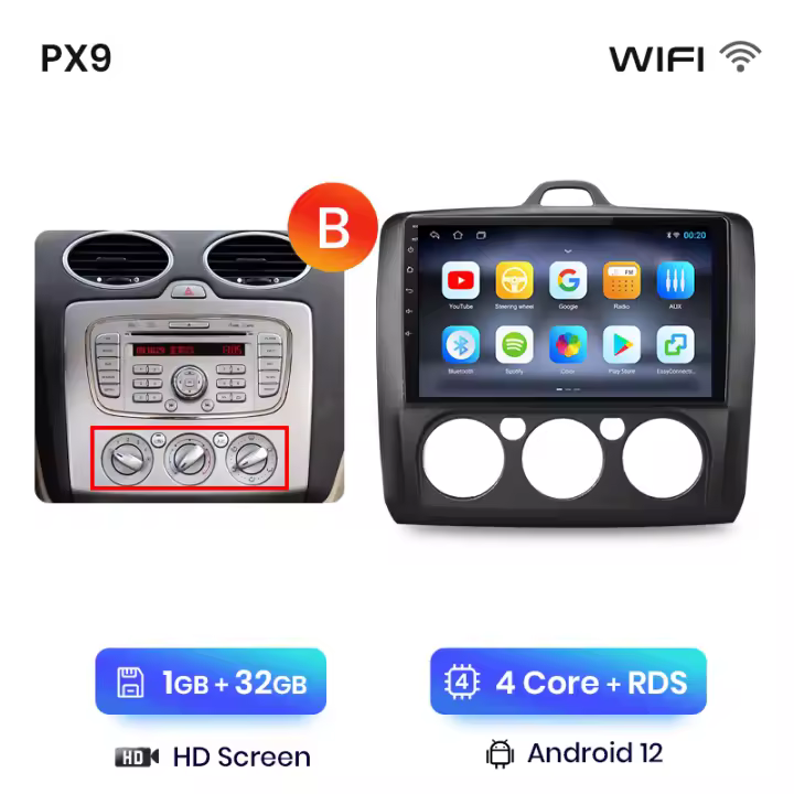 AWESAFE inalámbrico CarPlay Android Auto Radio para ford focus 2 Mk2 2004 2005 2006 2007 2008 2009 2010 2011 coche reproductor multimedia GPS 2 din autoradio volante controles RDS Bluetooth - 1