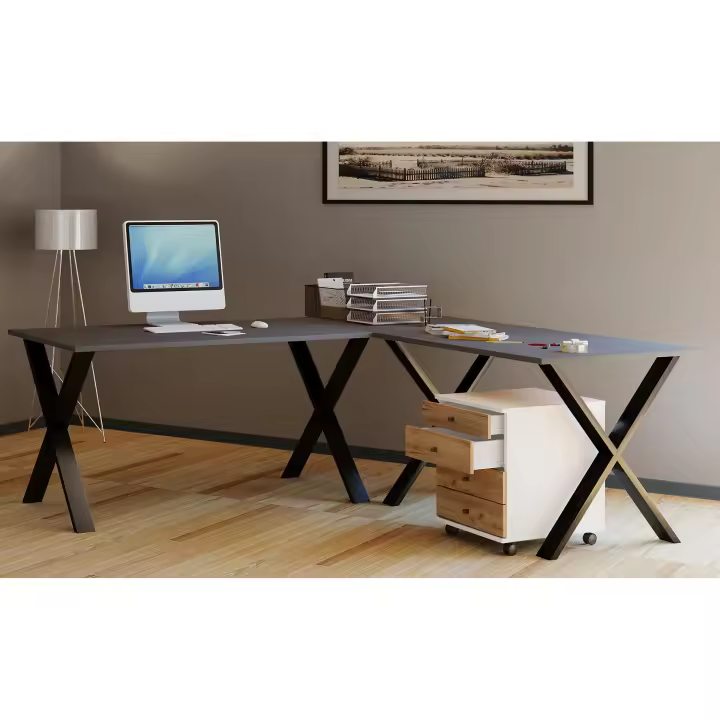 VCM Holz Schreibtisch | Eckschreibtisch schlicht | 160x130 | L Form links oder rechts | Arbeitstisch Platte 50 cm tief | Computertisch Büromöbel - Lona X - 1