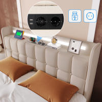 Cama tapizada con función de Carga, función de carga USB, sombrero E iluminación LED Y 4 cajones, Cama Doble 160x200 cm, Cama con almacén, somier, Marco de listones de Madera, beige (con colchón) - details 8