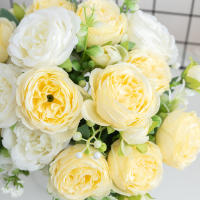 Bouquet De Flores Artificiales De Seda Peony 30cm Blanco Para Decoración De Hogar Navidad Boda Oficina Fiesta DIY - details 6