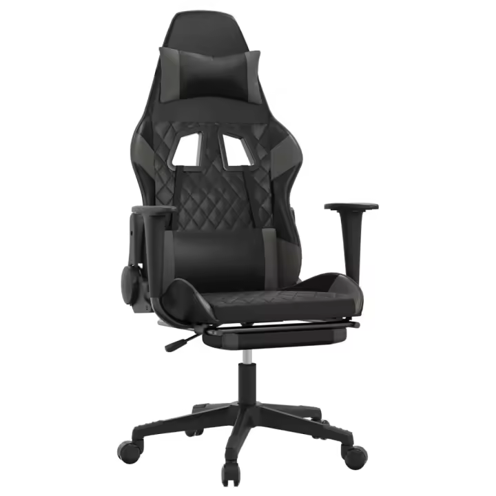 Silla Gaming Con reposapiés Acero sintético Negro Gris - 1