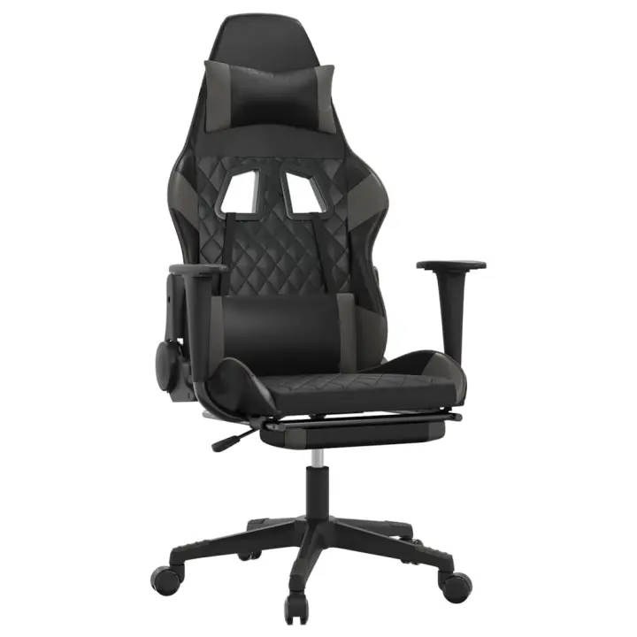 Silla Gaming Con reposapiés Acero sintético Negro Gris - 1