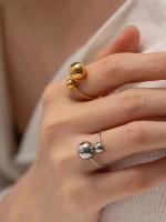 Anillo Ajustable De Acero Inoxidable Con Bola Doble Para Mujer Y Hombre Color Oro Moda Joyería De Decompresión Regalos - details 1