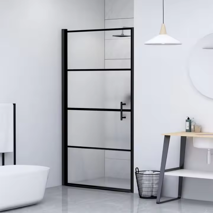 vidaXL Puerta de ducha vidrio semiesmerilado negro 81x195 cm - 1