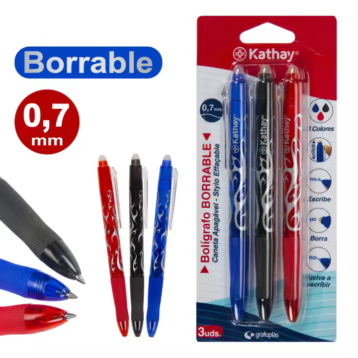 Bolígrafos De Tinta De Gel Borrable Kathay3 Unidades/ Rojo.Azul,Negro - 1