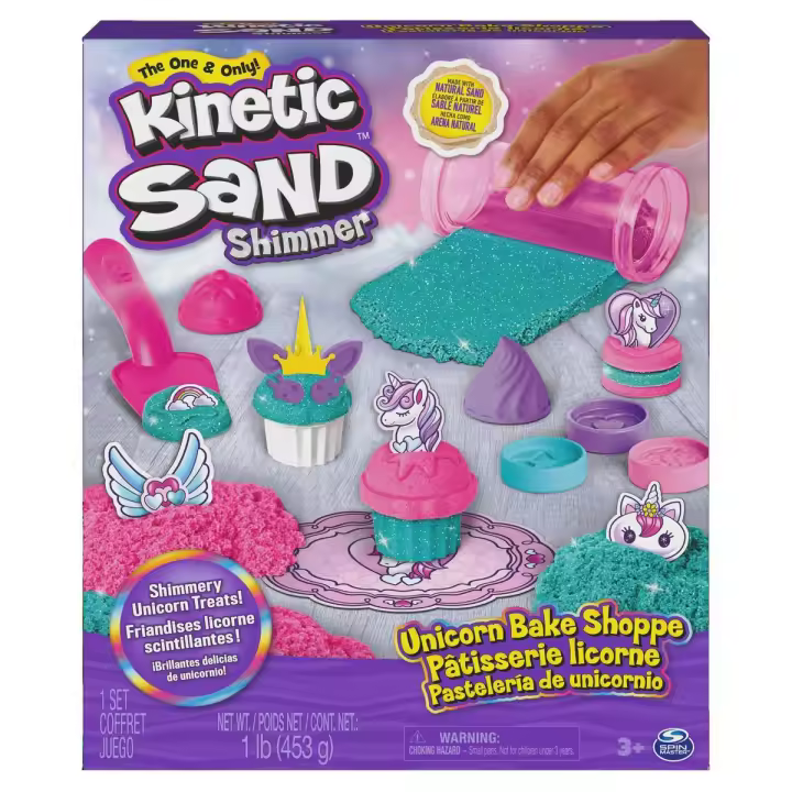 SPIN MASTER - KINETIC SAND - PASTELERÍA DE UNICORNIO - 453 g de Arena Mágica con 8 Herramientas de Unicornio para Mezclar, Moldear y Crear - Kit Manualidades Niños - 6065201 - Juguetes Niños +3 años - 1