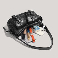 Bolso De Hombro Negro Y2K Punk Estilo Hot Girl Con Múltiples Bolsillos Y Hebilla Metálica Forma De Cuadrilátero Bolso De Media Luna - details 8