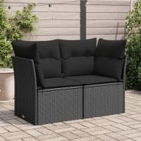 vidaXL Sofá de jardín con cojines 2 plazas ratán sintético en color Gris claro/Beige/Negro y más | acolchados duraderos para sofás de jardín terraza exterior - details 2
