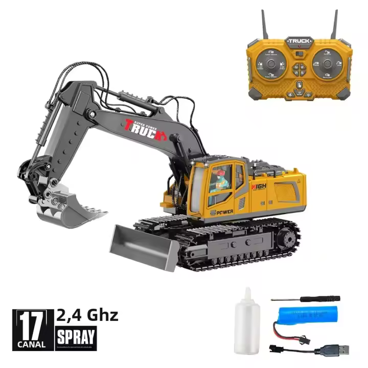 Autobús Excavadora RC Para Niños 1/18 Metal Y Plástico Control Remoto 17 Canales Vehículo De Ingeniería Eléctrico Para Niños Y Niñas Juguete Listo Para Usar - 1