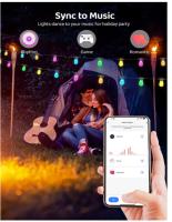 Luces de hadas para exteriores RGBW inteligentes, 15 m, 15 bombillas LED S14 para exteriores, IP65 a prueba de agua, control de aplicación, 40 modos de escena, sincronización de música, temporizador, blanco cálido regulable para jardín, patio, boda - details 1