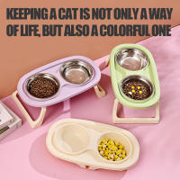 Tazón De Alimentos Para Mascotas Plegable En Acero Inoxidable Protección Del Cuello Base Alta Doble Para Gatos Y Perros - details 1