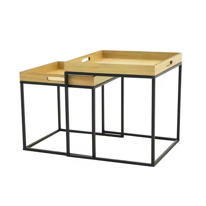 Acomoda Textil – Conjunto de 3 Mesitas Auxiliares de Madera. Set Mesas Nido para Café Cuadradas de Metal para Decoración en Salón, Dormitorio y Oficina. - 1