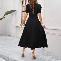 Vestido Elegante De Fiesta Para Mujer Cintura Alta A-Line De Color Sólido Con Manga Corta Estilo Francés Vestido De Cintura Cinchada Temperamento - details 14
